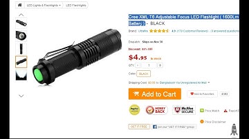 Cree XML T6 Adjustable Focus LED Flashlight ( 1600Lm 5 Modes 1 x 18650 Battery )  -  BLACK