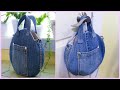 How to Make a Denim Round Handbag Out of Old Jeans | Upcycle Craft | Bag Tutorial |DIY Round Handbag