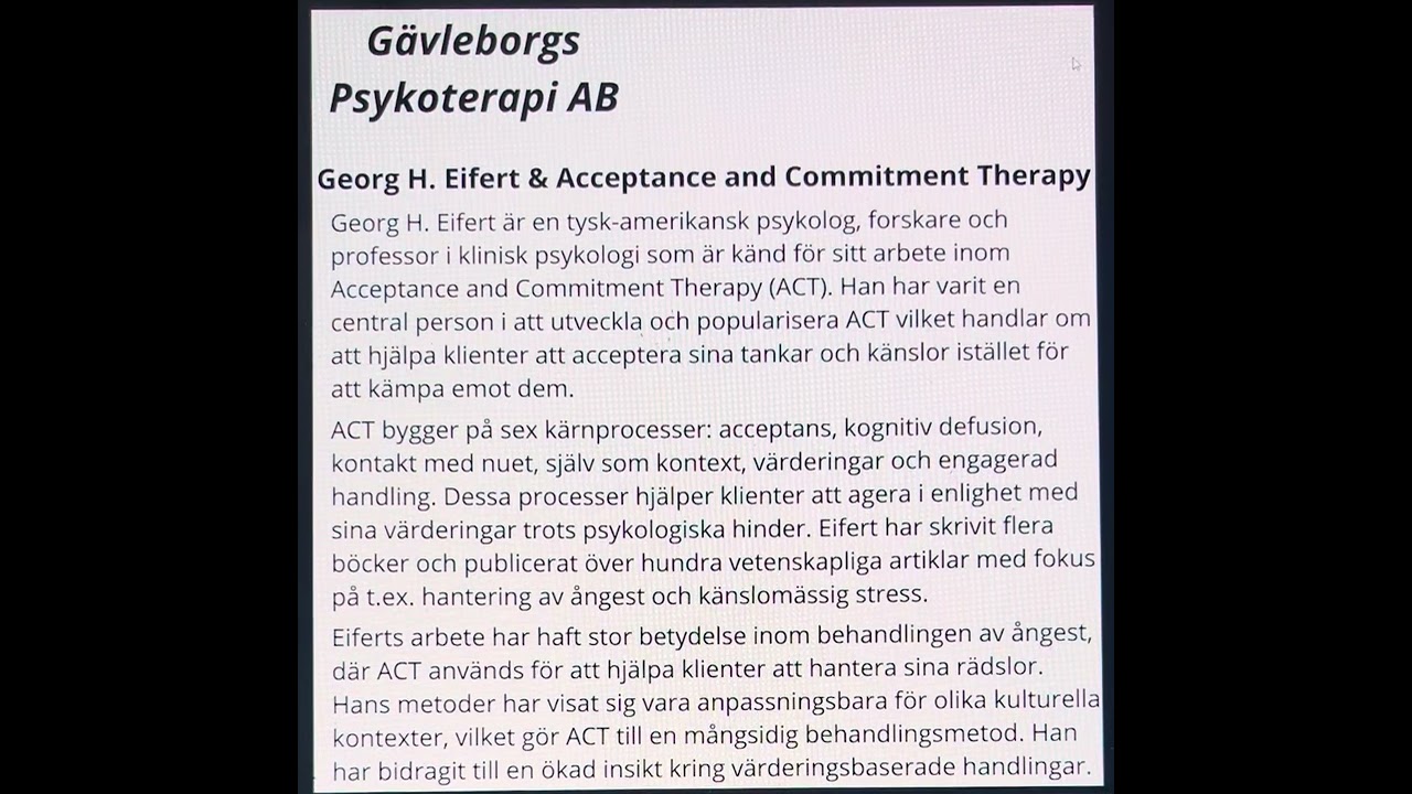 Georg H. Eifert & Acceptance and Commitment Therapy 