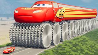 GIANT Long McQueen with HUGE Saw Wheels vs Big & Small Lightning McQueen LIVE | BeamNG.Drive screenshot 3