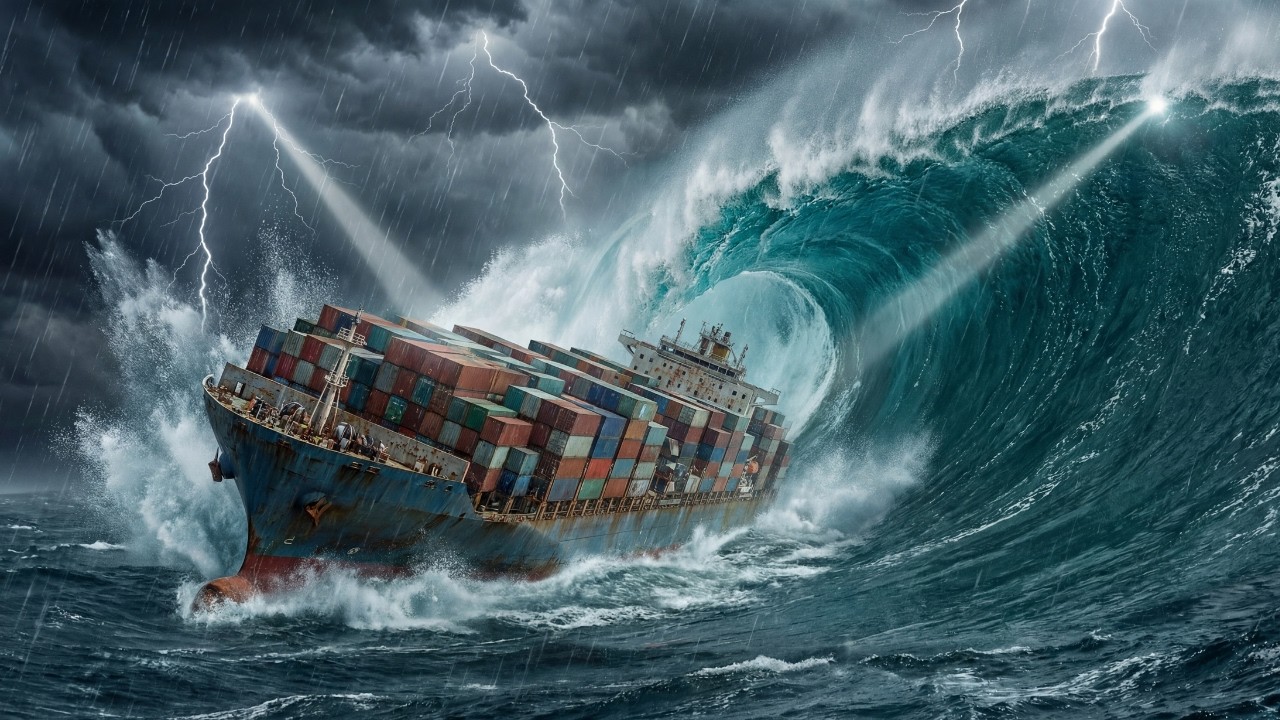 World’s Largest Container Ship Caught in a 100-Foot Tsunami Wall | Destruction Simulation (AI VFX)