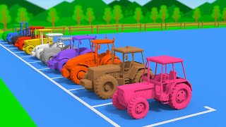 Multicolored Tractors and Agricultural Machinery | Learn colors with Tractors | Bazylland Tractors