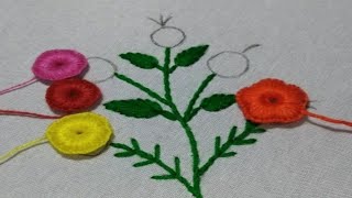 With pen and thread, hand embroidery design for easy flower stitching#embroidery #stitch