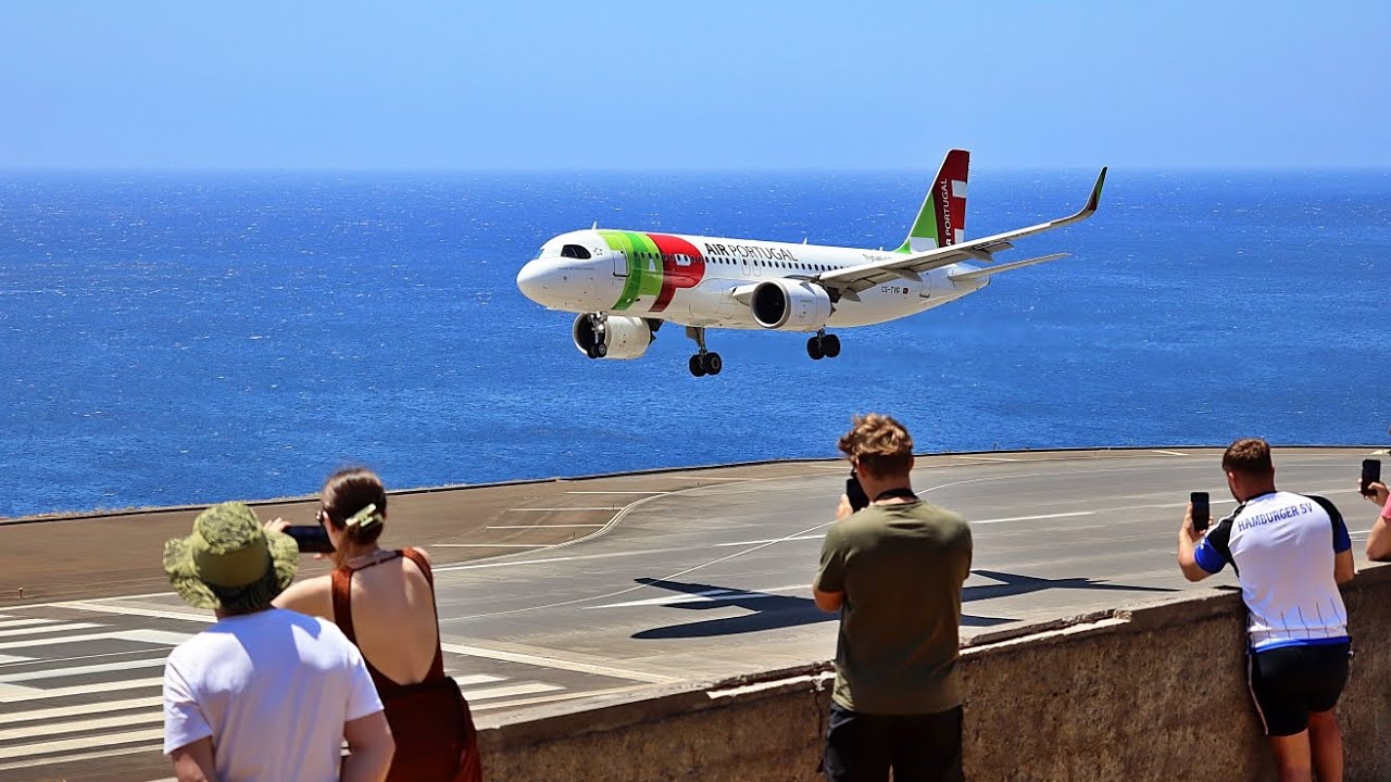 Windy Landings and Go Arounds on Runway 05 at Madeira Airport.