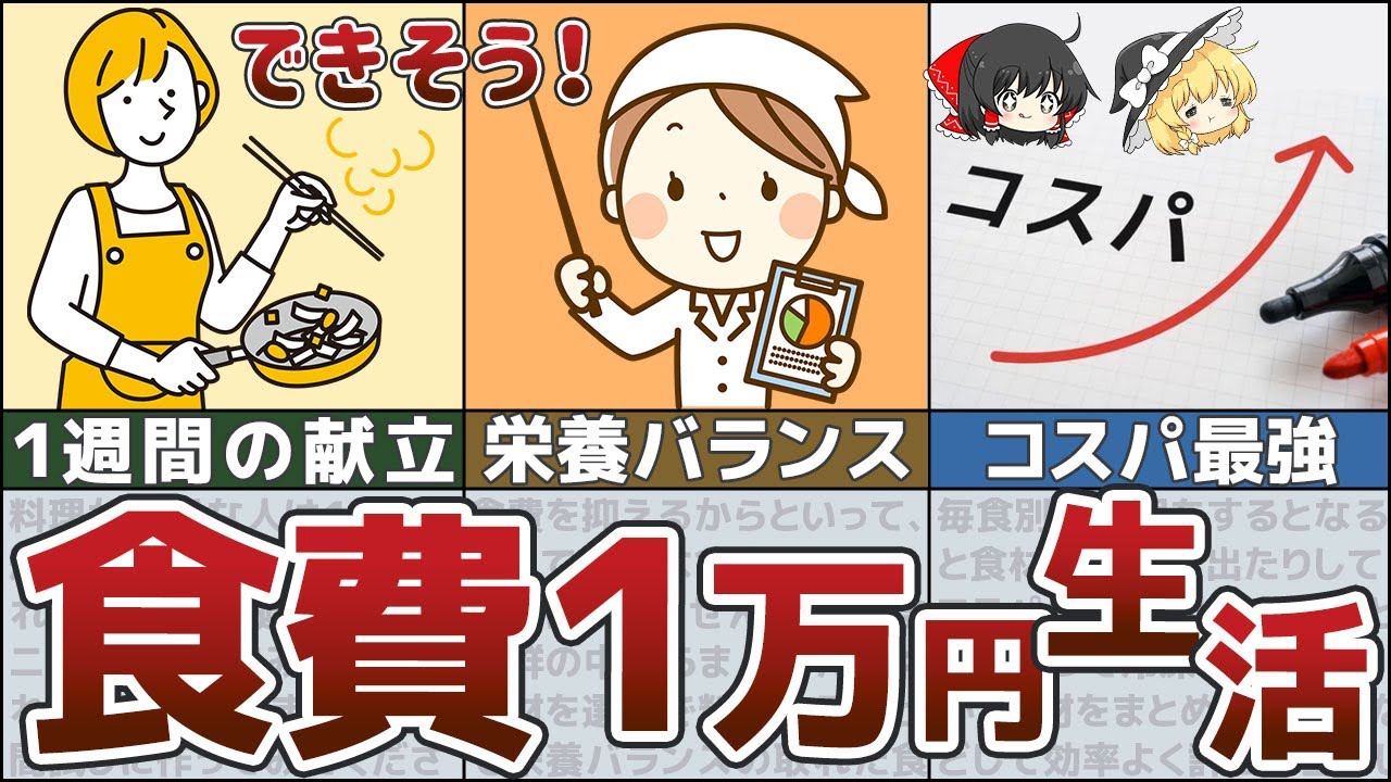 【ゆっくり解説】1ヶ月食費1万円でも健康的。一人暮らしの1週間メニュー【貯金 節約】