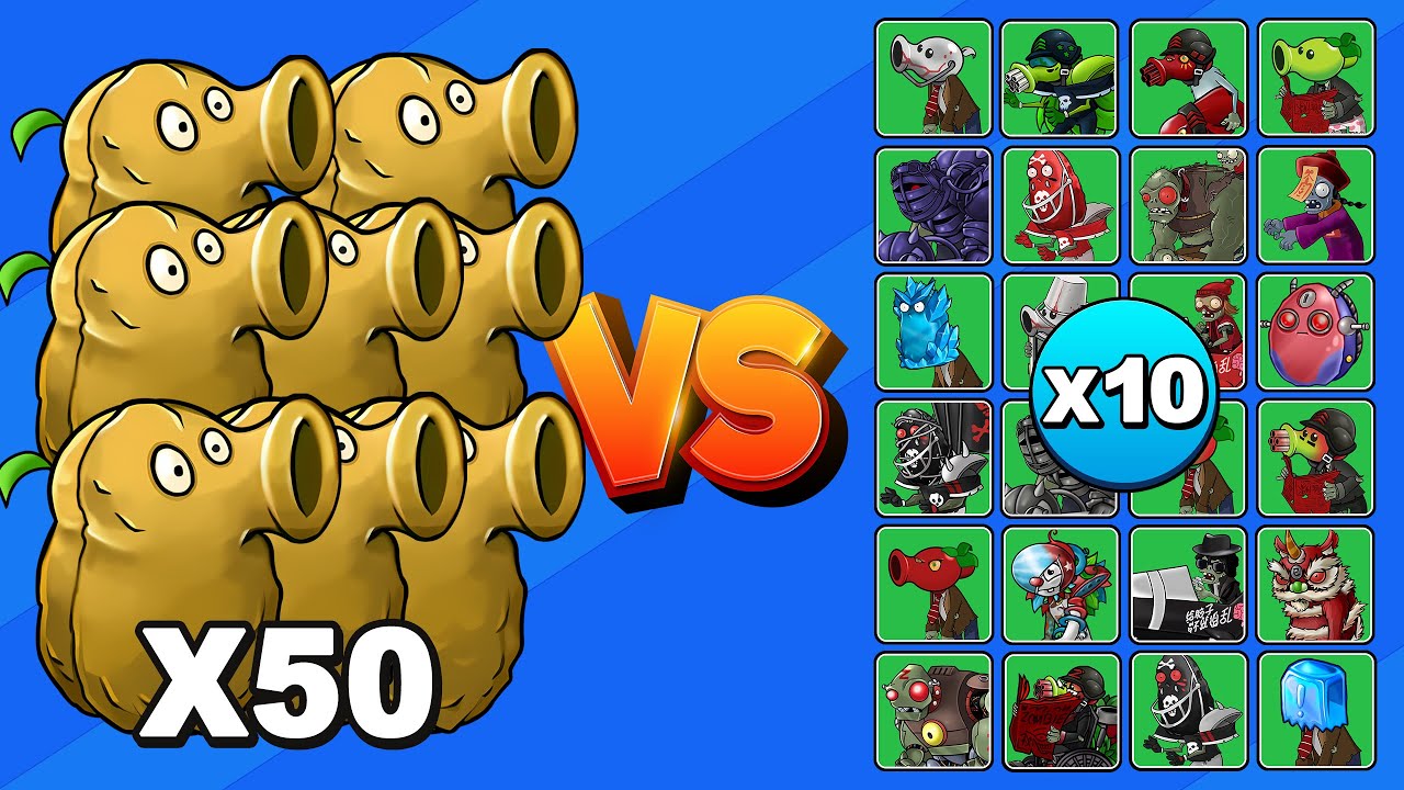 50 NUECES GUISANTES vs TODOS LOS ZOMBIS X10 | PvZ Fusion