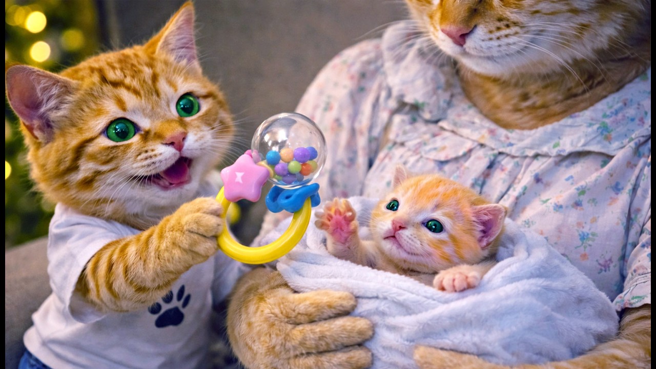 family cats　0507 🍼 Gingy Cat Meets His Baby Sister: A New Kitten in the Family