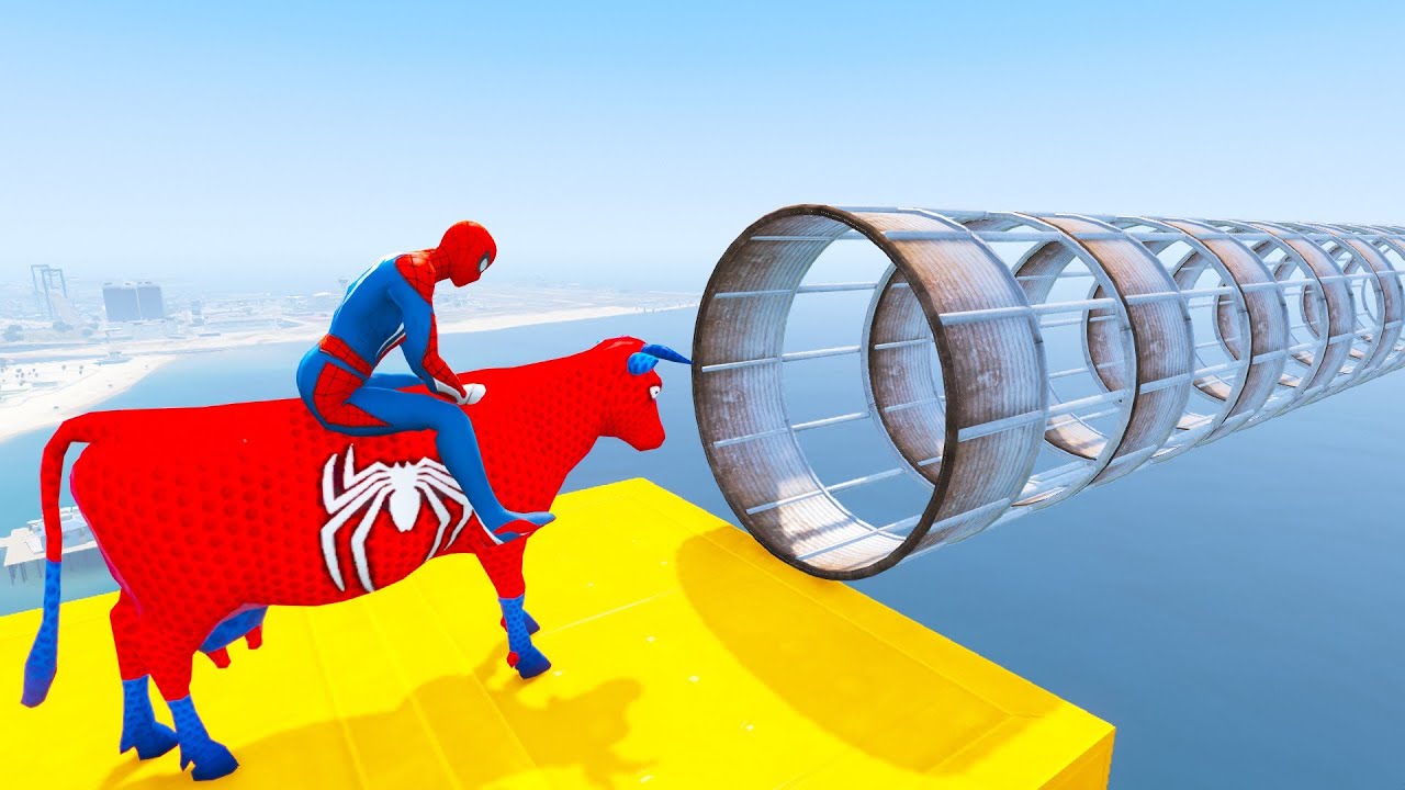 Spider-Man Cow vs Superman With Dance Roblox Ride on Bridge Shark Spiders | Funny Game Cow E18