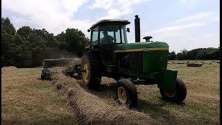 Square Baling Hay with John Deere 328 Baler and John Deere 4430 Tractor