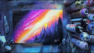 METEOR SHOWER OVER FOREST - SPRAY PAINT ART by Skech