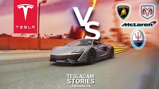 TESLA VS SUPERCARS STREET RACING | TESLACAM STORIES #58