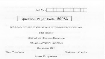 EE3503 | Control systems | Nov Dec 2023 | Anna University | Questions