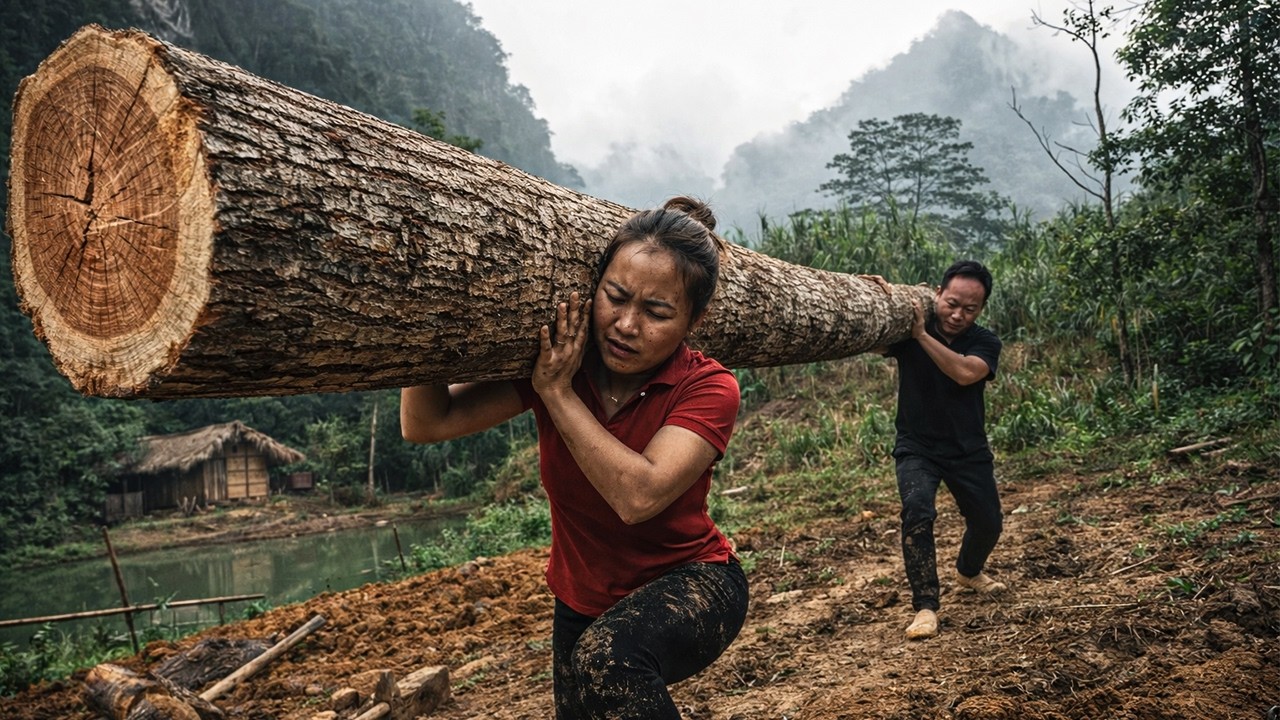 Cutting and Carrying Timber for Our Future Mountain House | by @PrimitiveSkillsnet