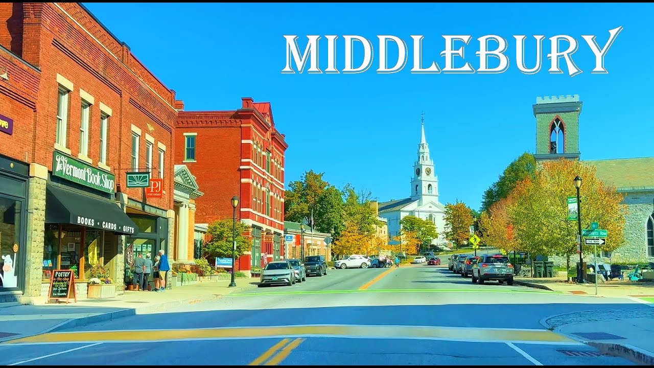 MIDDLEBURY Vermont USA - Driving and Walking in Town | 4K