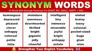 English Synonym Words For SMART, BIG, SMALL, HAPPY + SAD | Strengthen Your English Vocabulary