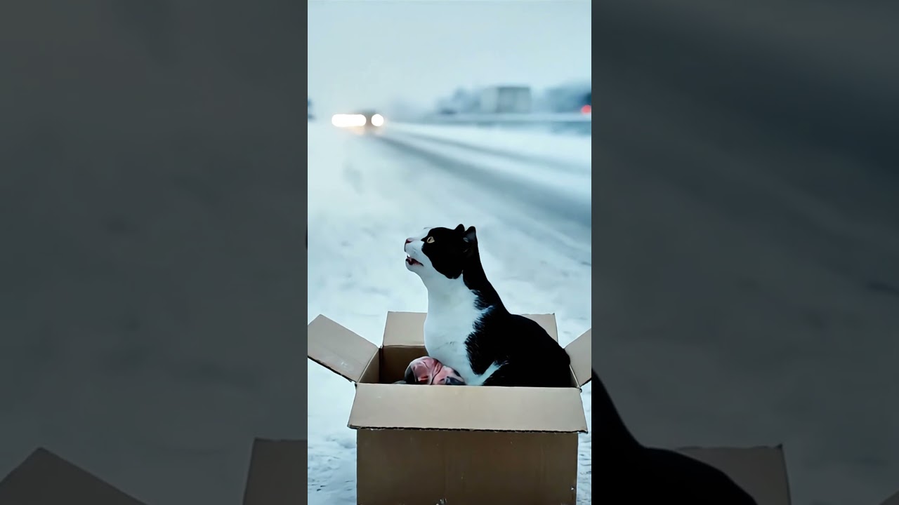 🐱 Hero Mom Cat Protects Kittens on Snowy Highway