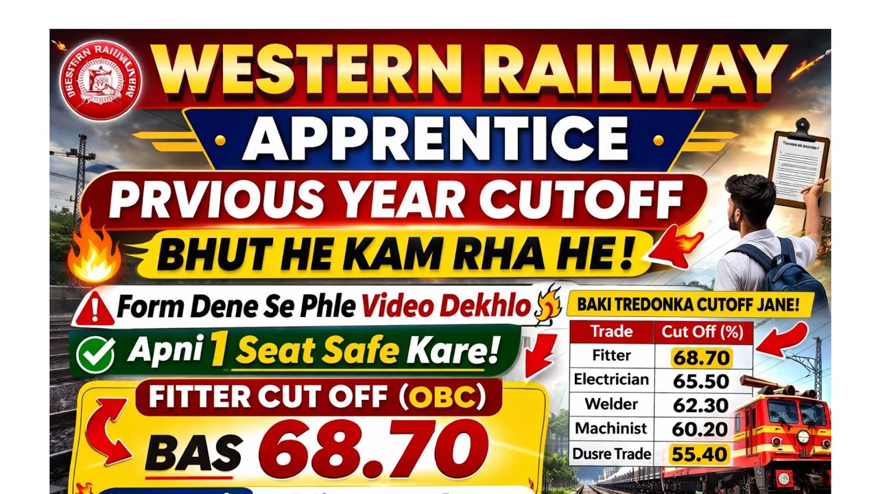 Western Railway Apprentice  Previous Year Cutoff 🔥 Fitter OBC Cut Off Only 68.70% | wr apperntice 