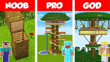 Minecraft NOOB vs PRO vs GOD: JUNGLE TREE HOUSE BUILD CHALLENGE in Minecraft / Animation