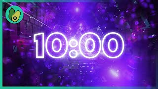 10 Minute Countdown Timer - Polygon Tunnel 📐 Abstract Neon Lights with Electronic Music (4K UHD)