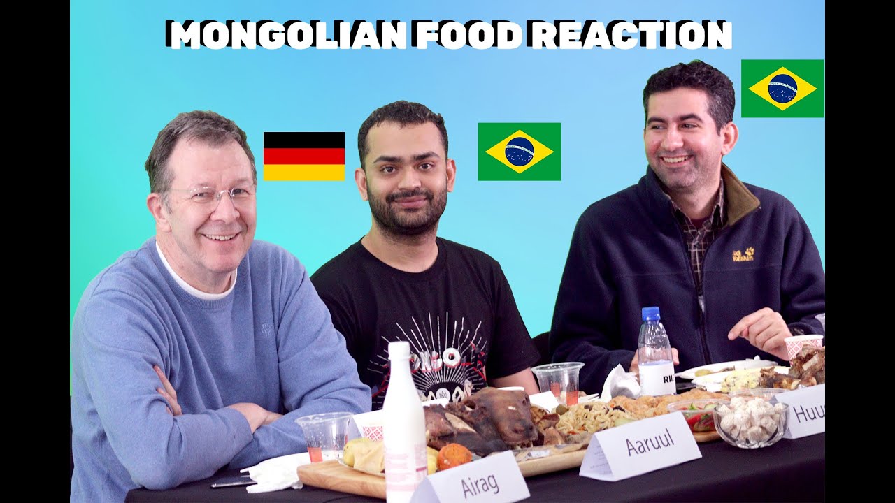 German, Brazilian guys tried Mongolian traditional food
