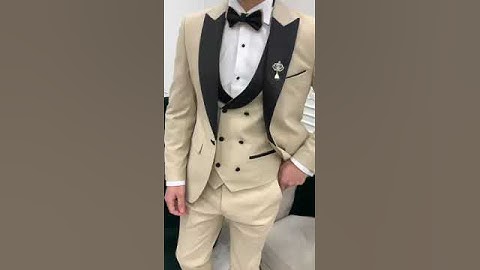 GentWith Molalla Beige Slim Fit Velvet Peak Lapel Tuxedo