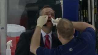 Islanders @ Rangers: MSG's John Giannone Gets Hit By Puck - 2/7/13