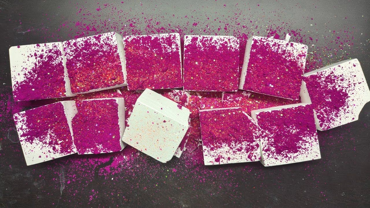 Pulse whisper soft chalk topped with pink Holi powder 