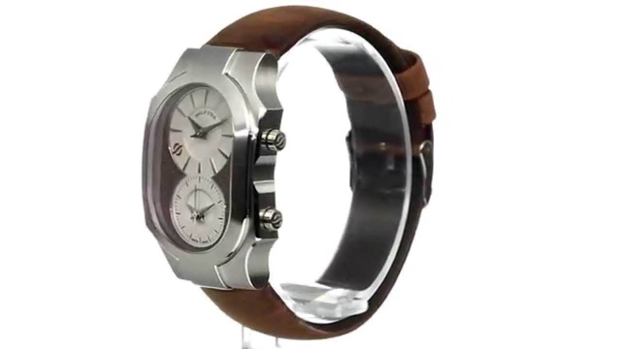Philip Stein Large Swiss Signature Watch with Beige Dial on Brown