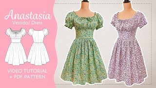 Tutorial de Costura de Vestido milkmaid estilo cottagecore | Patrón PDF Descargable | ANASTASIA