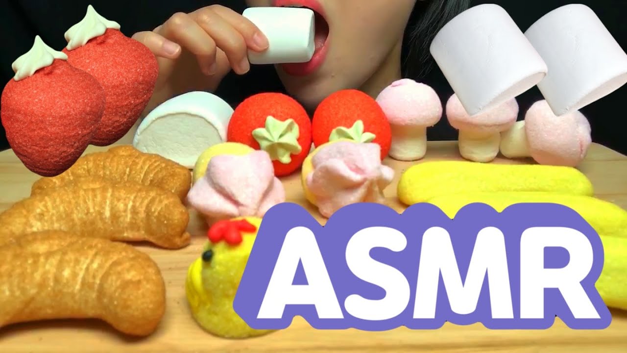 ASMR зефир мукбанг, разнообразные зефиры, десерты
