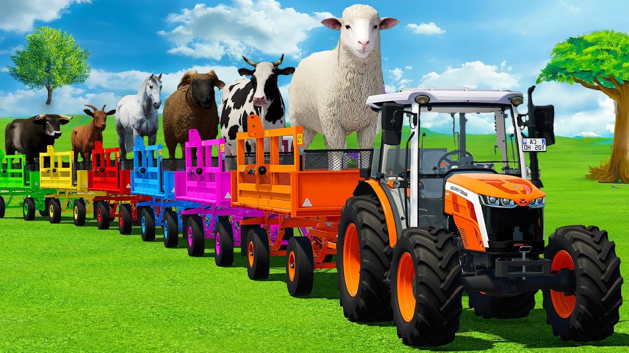 CONVOY TRANSPORT WITH BULLS, HORSES, SHEEPS, COWS, GOATS, RAMS & TRACTORS - FS22