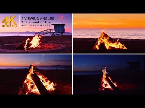 4 VIEWING ANGLES 🎥 || 🔥 The Fire Burned With The Sound Of Ocean Waves 🌊