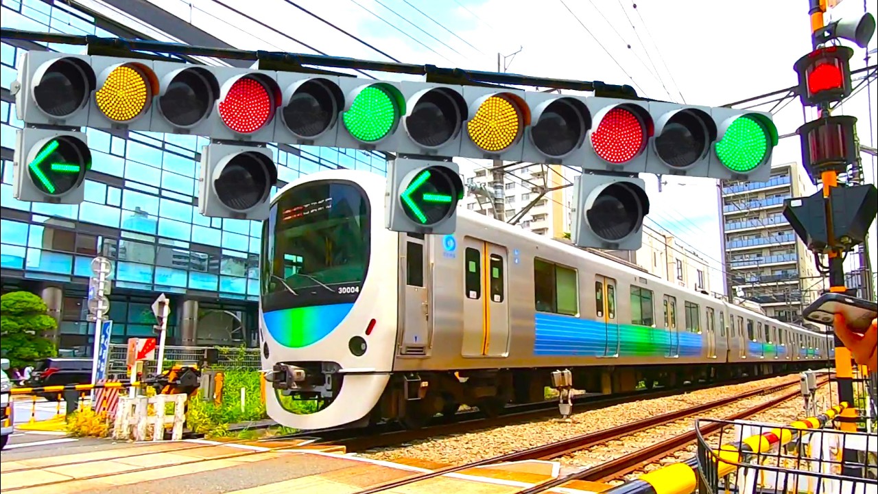 【電車】おもしろい踏切 信号 Funny railroad crossings and trains 4連矢印信号機付踏切