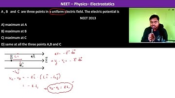 A , B   and  C  are three points in a uniform electric field. The electric potential is