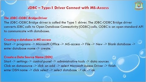 Lesson - 07 : JDBC -  Type-1 Driver Connect with MS-Access using JDBC