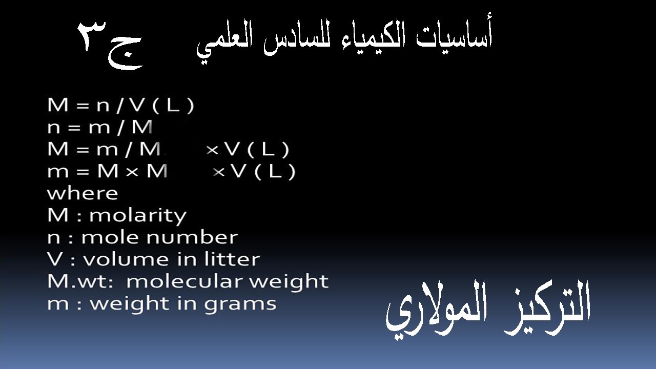 اوفيليا للكيمياء/اساسيات الكيمياء للسادس العلمي ج3/التركيز المولاري/الاستاذ عدنان الكعبي