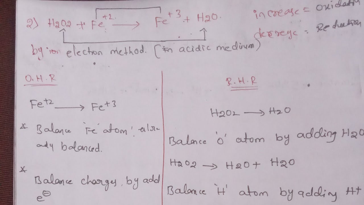 H2O2 +Fe &Fe +H20 acidic medium by ion electron method do subscribe for ...
