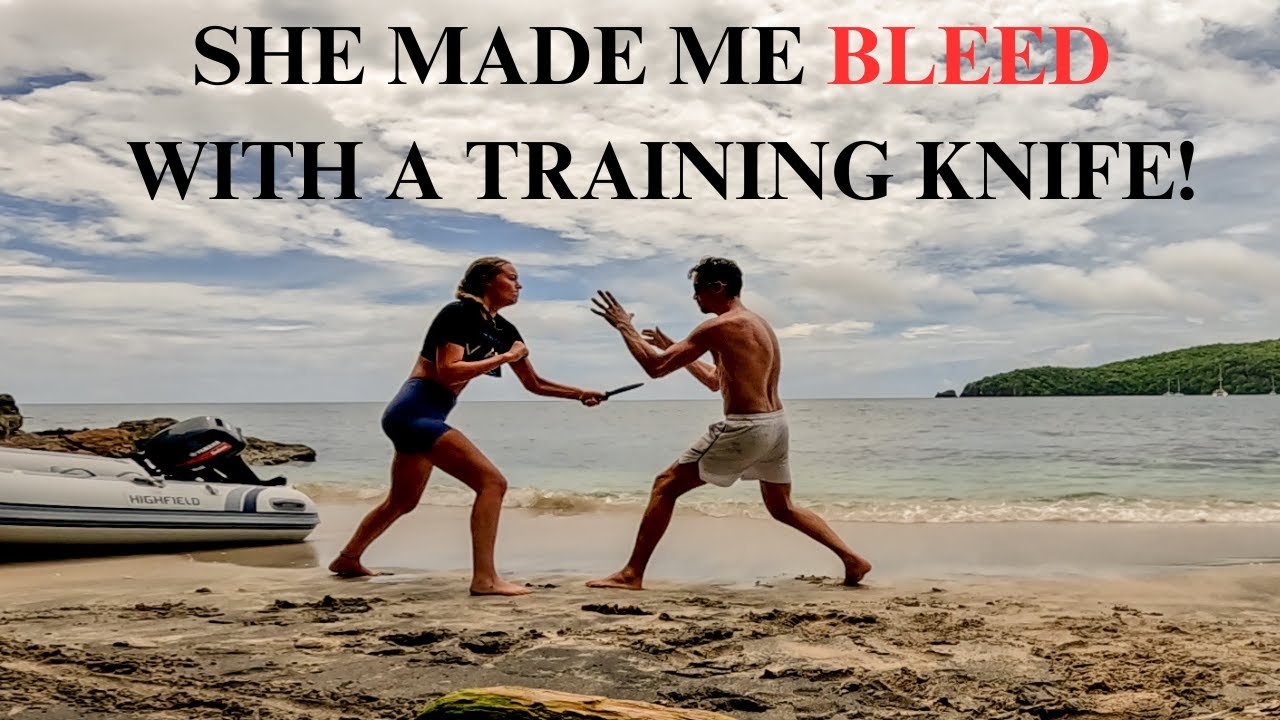 I Taught Her How to Knife Fight On The Beach (Self Defense Training — Watch How Good She Gets!!!!)