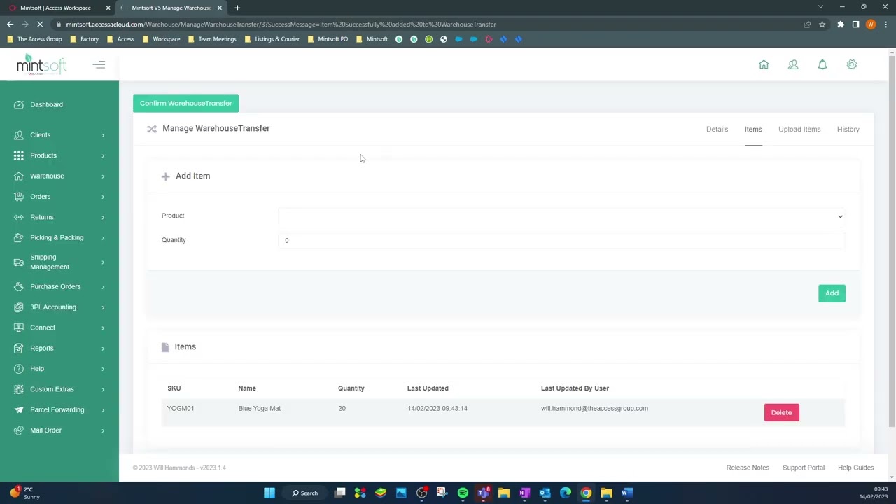 Inventory - Warehouse to Warehouse Transfers - Access Mintsoft