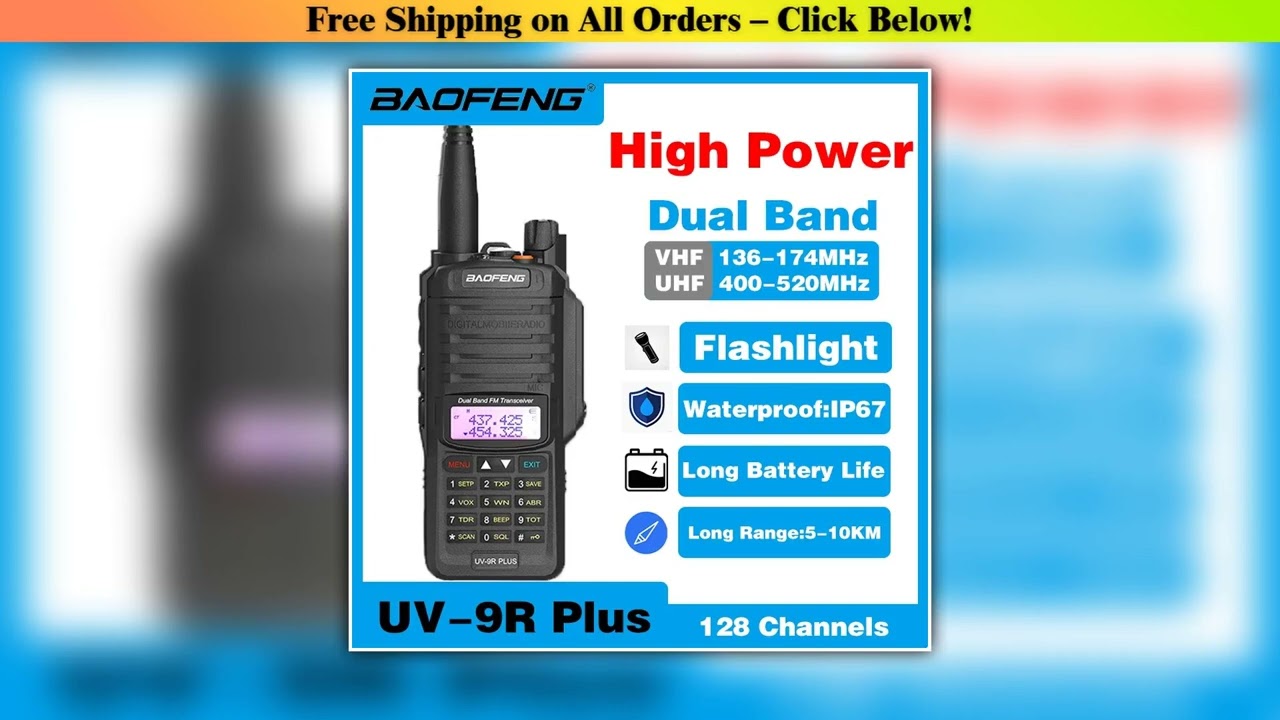 Baofeng UV-9R Plus IP68 Waterproof Walkie Talkie Dual Band 10KM Long Range Portable VHF/UHF
