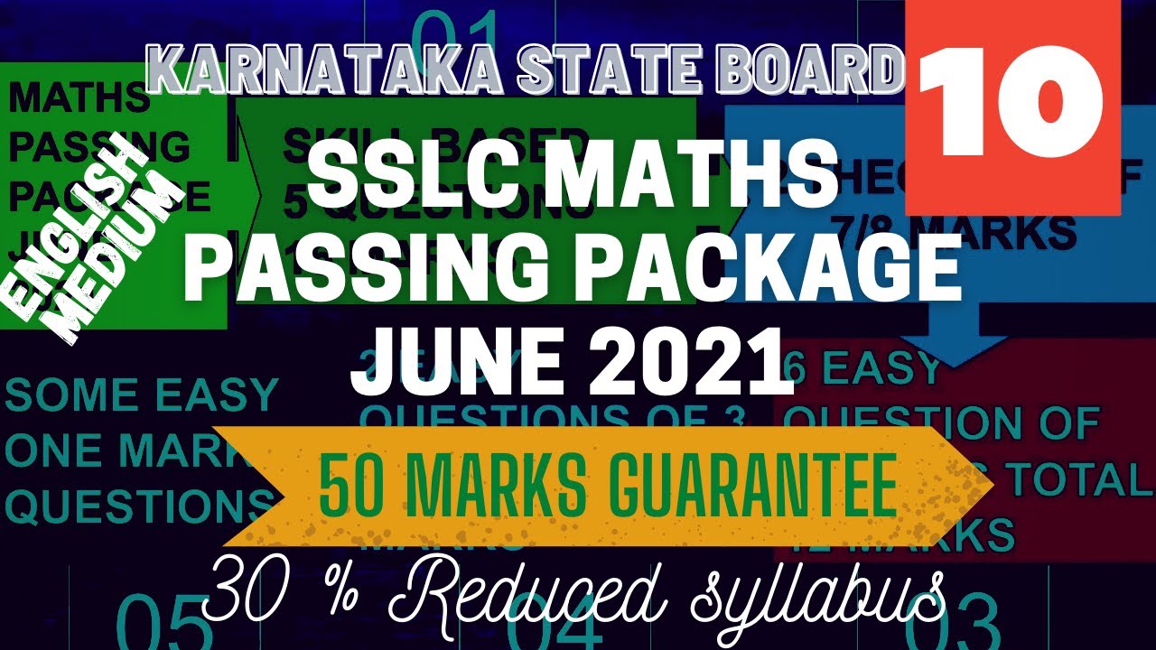 10th, SSLC Maths passing package june 2021 for english medium, How to score 51 to 52 marks easily.