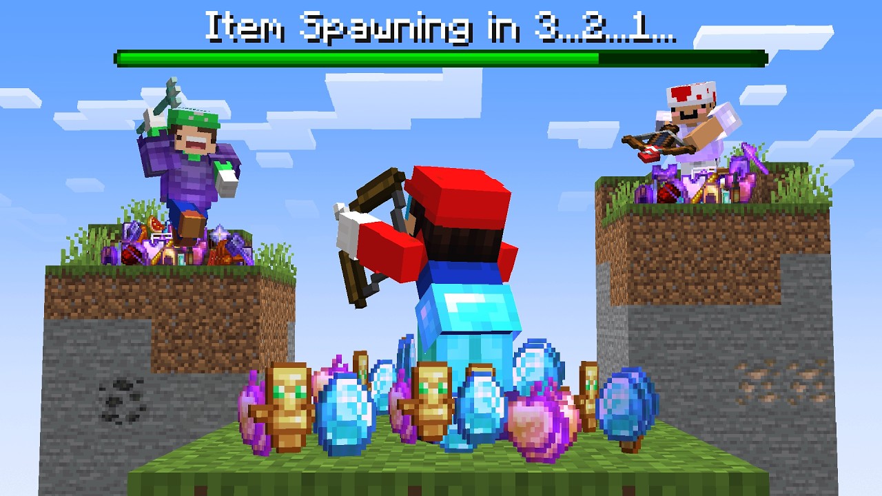 Minecraft One Chunk, But We Get a Random Item Every 10 Secs...