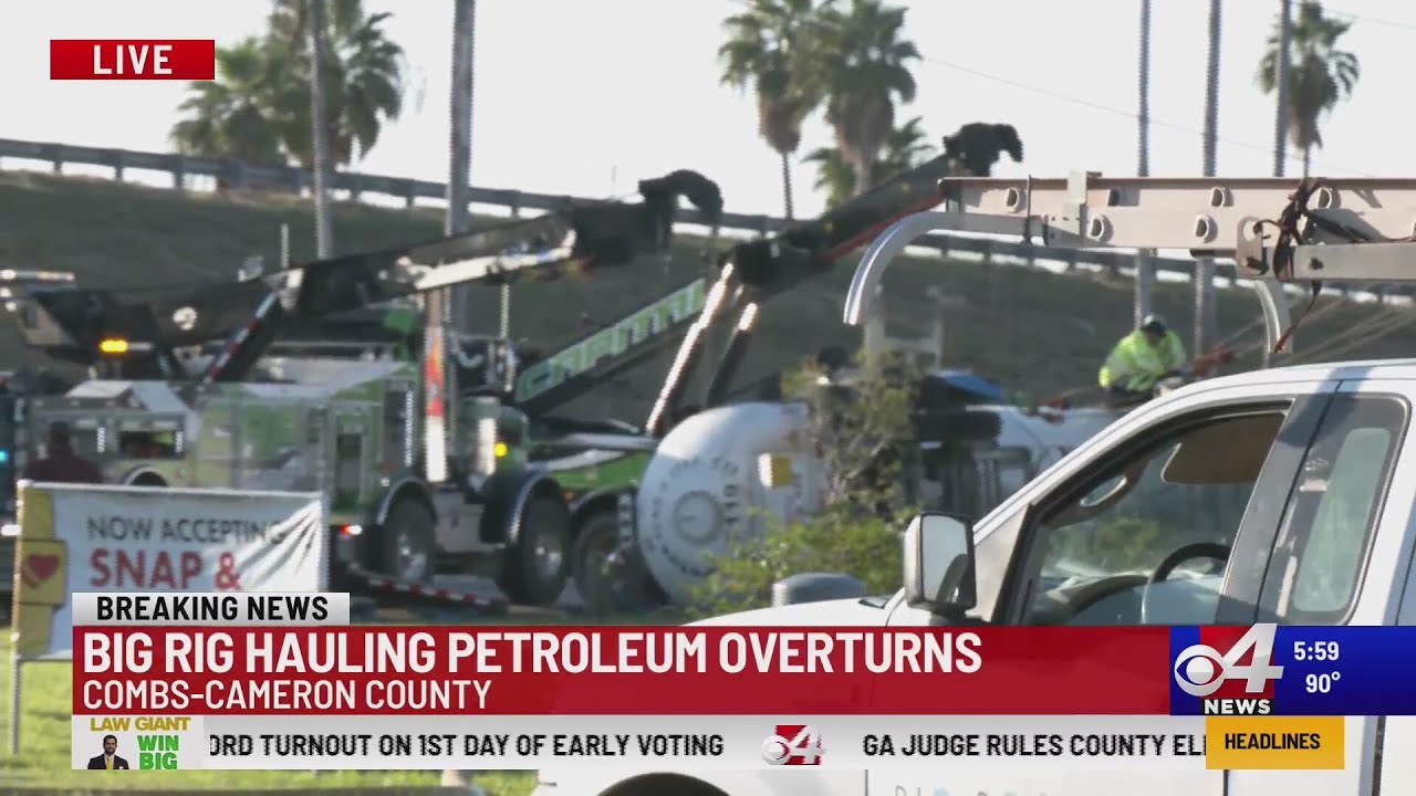 Big rig hauling petroleum overturns in Combs