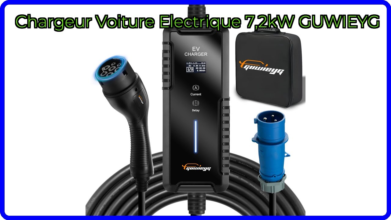 Chargeur Voiture Électrique 7,2kW Type 2 - Réglable 6-32A Avec Écran Numérique, Câble 5m, Prise CEE