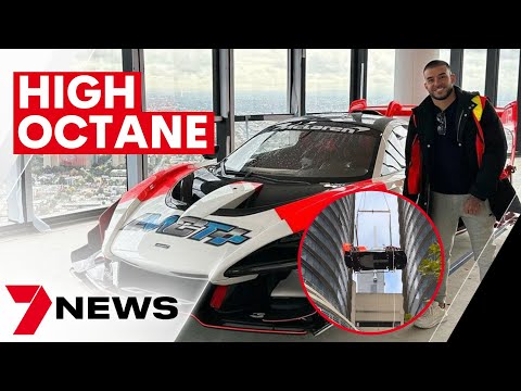 Major operation to lift a rare high-performance supercar into Adrian Portelli’s penthouse | 7NEWS