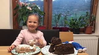 Baking Easter Lamb Cake With A  3-year old Girl.