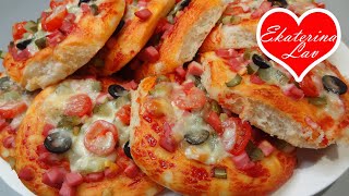 Мини Пиццы-Булочки на воздушном тесте без яиц! Дрожжевое тесто для пиццы и пирожков в духовке!