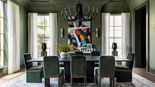 Tour This Dramatically Green Plastered Dining Room with Layered Beautiful Details Throughout