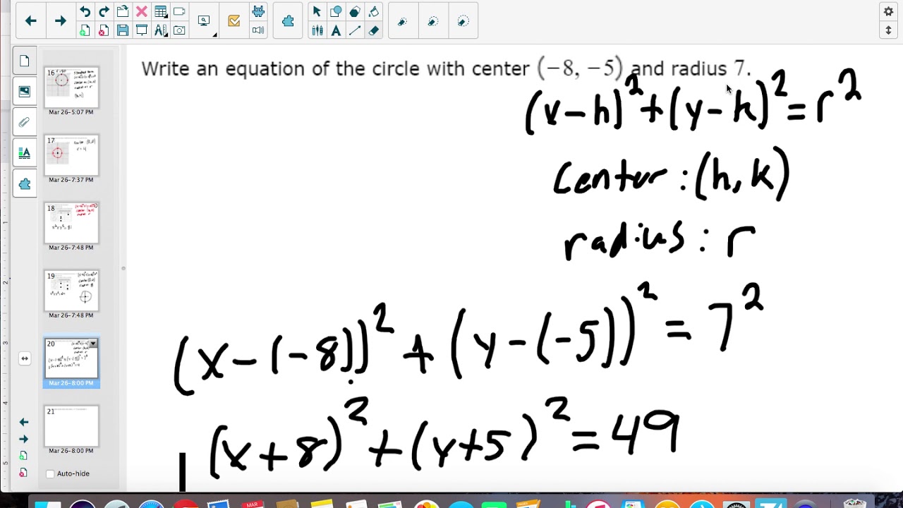 Writing an equation of a circle given its center and radius or diameter ...