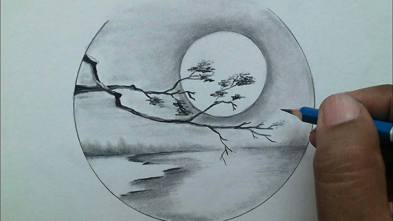 How to draw beautiful Moonlight night scenery drawing step by step